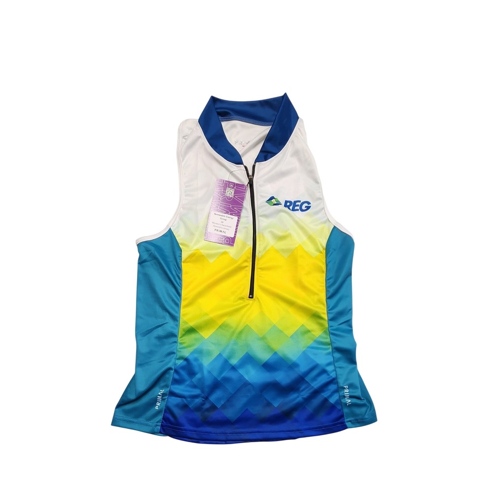 Primal Womens Large Cycling Jersey Sleeveless REG Half Zip Blue Yellow NWT